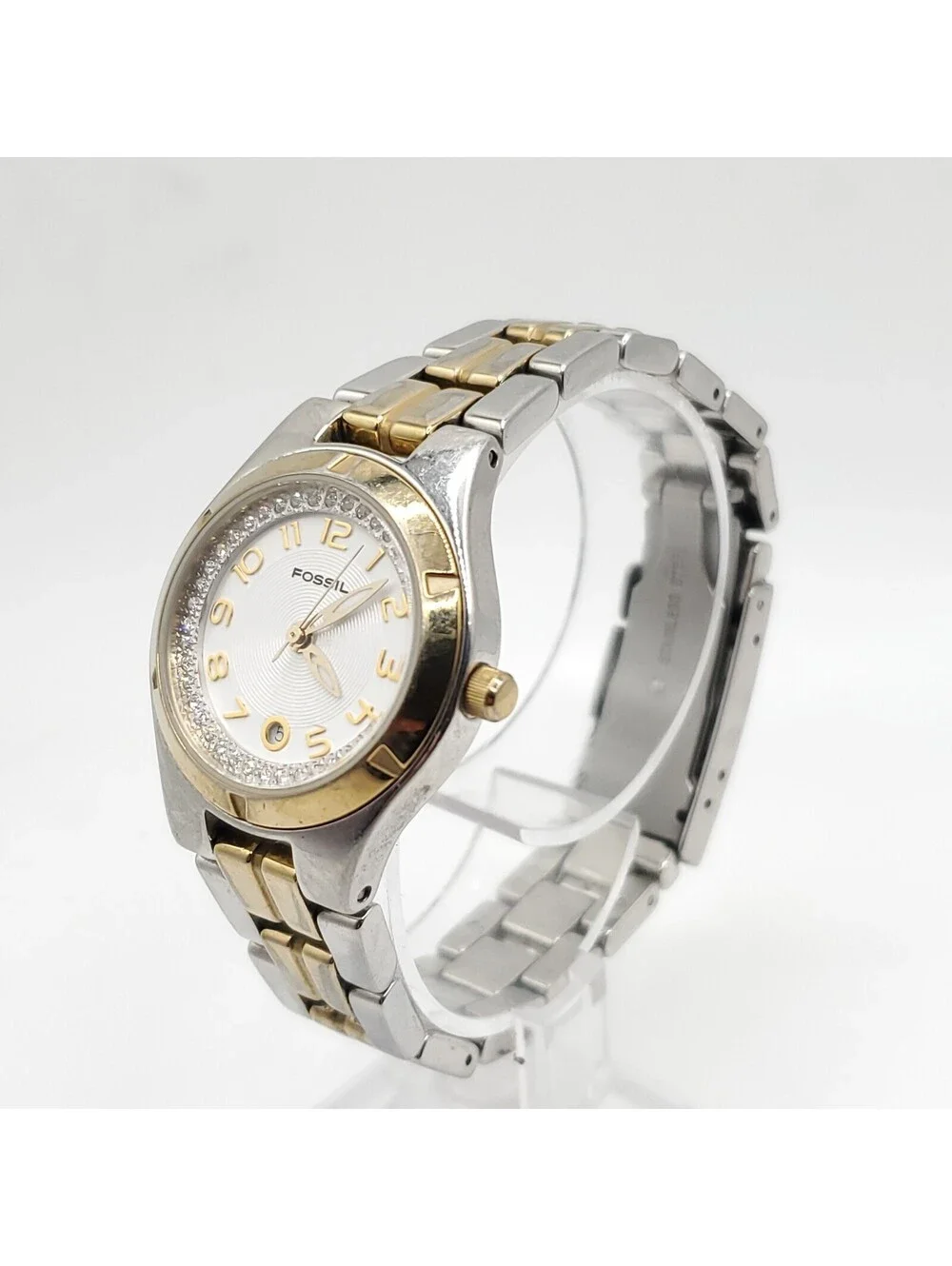 Fossil Watch Women New Battery 28mm Two-Tone Date Dial ES-1741